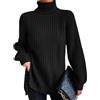 Edelaura Maglione da Donna a Maniche Lunghe Collo Alto con Spacco Laterale Monocromo Elegante in Maglia a Costine Caldo Invernale Ampio Maglione a Uncinetto Elasticizzato Spesso Casual