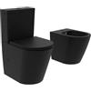 Parama Coppia di sanitari filomuro vaso monoblocco rimless e bidet nero opaco | Vienna