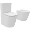 Parama Coppia di sanitari filomuro vaso monoblocco rimless e bidet bianco opaco | Vienna