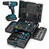 Sundpey Cassetta Attrezzi 256 PCS con Trapano Avvitatore a Batteria 21V | Avvitatore Elettrico con 2 Batterie 2,0Ah, Set Attrezzi da Lavoro con Cassetto per la Casa e la Riparazione Dell'auto