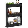 Relaxdays Mobile Salvaspazio, 3 Ripiani, Scaffale Stretto per Bagno & Cucina, Carrello Portaoggetti in Plastica, Nero