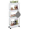 Relaxdays Mobiletto Salvaspazio, HLP: 98x15,5x40,5 cm, 4 Ripiani, Ganci, Carrello da Bagno e Cucina, Plastica, Bianco