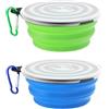 NTRUXZP Ciotola Pieghevole per Cani con Coperchio e Gancio - Portatile in Silicone per Viaggi, Passeggiate, Campeggio (350 ml, Verde e Blu)