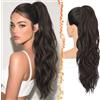 BARSDAR 63cm Sintetici Dual Marrone Scuro Ondulati Coda Capelli Extensions | Artiglio Clip & Coulisse Dual Use, Morbidi Ondulati, Aspetto Realistico, Silky Leggeri Voluminosi, Easy Wear,Tangle-Resistant