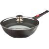 KAMBERG 0008057 Padella wok, diametro max. 30 cm, ghisa/alluminio pressofuso, adatta ai fornelli a induzione, rivestimento antiaderente, con coperchio, manico rimovibile