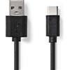 Nedis Cavo USB | USB 2.0 | spina USB-A | USB Type-C ™ maschio | 480 Mbps | 2,5 W | nichelato | 1.00 m | rotondo | PVC | nero | gancio