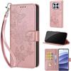 SIENIANLINE Cover per Redmi Note 14 Pro 4G/5G custodia portafoglio Oro Rosa | 3 scomparti carte, 1 tasca banconote, Chiusura magnetica, Supporto, Pelle PU flip cover per Xiaomi Poco X7