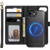 XTCASE Cover Portafoglio Pelle Magnetica per iPhone 16e, Nero | Custodia Flip Libro PU Premium [Rimovibile 2 in 1] [Compatibile con Magsafe] [Slot per Scheda] [Chiusura Magnetica], Nero