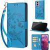SIENIANLINE Cover per Motorola Moto G24 / E14 custodia portafoglio Farfalla - Blu | 3 scomparti carte, 1 tasca banconote, Chiusura magnetica, Supporto, Pelle PU flip cover per Moto G04 / G04s