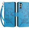 SIENIANLINE Cover per Samsung Galaxy A05s custodia portafoglio Farfalla - Blu | 3 scomparti carte, 1 tasca banconote, Chiusura magnetica, Supporto, Pelle PU flip cover per Samsung A05s
