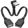 Kirunvia Sdoppiatore USB 90 Gradi 1 Maschio a 2 Femmine con Ricarica Rapida 65W 10cm | Trasferimento Dati 480Mbps, Cavo Piatto in Rame Stagnato, per Dashcam e Pennette in Auto, Spazi Ridotti Dietro TV e PC