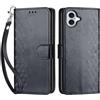SIENIANLINE Cover per iPhone 16 Plus custodia portafoglio Cubo - Nero | 3 scomparti carte, 1 tasca banconote, Chiusura magnetica, Supporto, Pelle PU flip cover per iPhone 16 Plus