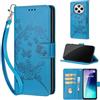 SIENIANLINE Cover per Xiaomi Redmi 14C / A3 Pro custodia portafoglio Farfalla - Blu | 3 scomparti carte, 1 tasca banconote, Chiusura magnetica, Supporto, Pelle PU flip cover per Xiaomi Poco M7 / C75