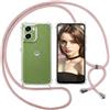 ISOI Cover con Cordino per Motorola G06, Custodia Trasparente con Collana Tracolla Laccio Collo Ultra Sottile Morbido TPU Silicone Antiurto AntiGraffio Case， Rosa
