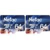 Netac 64 GB Scheda Micro SD, Scheda di Memoria A1, U3, C10, V30, 4K, 667X, UHS-I Velocità fino a 100/30 MB/sec(R/W) Micro SD Card per Telefono, Videocamera, Switch, Tablet (Confezione da 2)