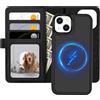 XTCASE Cover Portafoglio Pelle Magnetica per iPhone 13, Nero | Custodia Flip Libro PU Premium [Rimovibile 2 in 1] [Compatibile con Magsafe] [Slot per Scheda] [Chiusura Magnetica], Nero