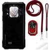 ESACMOT Bundle accessori per custodia per Cubot Kingkong X Pro 5G - Nero+Rosso | 6.72 Combo 4-in-1 include custodia in TPU, lanyard tracolla/collo, cinturino da polso e supporto ad anello per dito