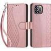 SIENIANLINE Cover per iPhone 12 Pro Max custodia portafoglio Cubo - Oro Rosa | 3 scomparti carte, 1 tasca banconote, Chiusura magnetica, Supporto, Pelle PU flip cover per iPhone 12 Pro Max