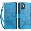 SIENIANLINE Cover per Xiaomi Redmi Note 10 5G custodia portafoglio Farfalla - Blu | 3 scomparti carte, 1 tasca banconote, Chiusura magnetica, Supporto, Pelle PU flip cover per Xiaomi Poco M3 Pro