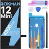 bokman Batteria per iPhone 12 mini, 4500mAh con Kit di Riparazione | Batteria interna, utensili e strisce adesive inclusi, compatibile con A2176/A2398/A2399/A2400