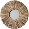 Comgooldool Specchio rotondo da parete in corda di paglia, 40 cm, decorazione bohémien | Corda di paglia intrecciata a mano, con perline di legno, stile, diametro 39,9 cm, accento per soggiorno