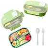 Echehi Scatola per il Pranzo 3 Scomparti 1100ml - Contenitore per Pranzo Bento Pratico e Antivuoto con Cucchiaio e Forchetta Integrati, Lavabile in Lavastoviglie e Microonde. Verde
