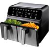 La Moustache - Friggitrice Senza Olio 8L ad Aria Calda 1700W con E-Book di Ricette, 2 Cestelli Separati, 10 Programmi, Timer, Griglie Antiaderenti, 6 in 1, Frigge/Griglia/Riscalda (DuoFry Gray)