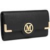 Miss Lulu Portafoglio Donna in Pelle Sintetica, 19,5x3x10 cm, Nero | 11 slot per carte, tre scomparti per banconote, tasca con zip e finestra ID; patta magnetica e fodera in poliestere