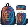 WECECE Zaino Lion Bambino con Portapranzo e Astuccio, Borsa Scuola Animal King Ragazza 7-12 Anni per Scuola Elementare e Tempo Libero