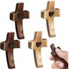 azttior 4 Pezzi Croce in Legno Intagliata 5 cm, Set di Croce Legno Portatili con Cuori, Ideale per battesimo, regalo di condoglianze,per Comunione, Regalo Battesimo & Cresima