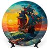 Gokays Piatti decorativi da appendere alla parete, veliero mare blu al tramonto piatto in ceramica, piatto oscillante con espositore, decorazione per la casa per mobili da cucina, vassoio rotondo da