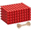 jijAcraft Mollette in legno rosso da 7 cm: grandi mollette in legno per parete fotografica, 50 mollette per foto con 10 m di corda di iuta, per fai da te, calendario dell'Avvento, San Valentino