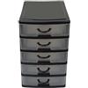Virsus Cassettiera a Torre Multiuso 7134, misura 16x22x25cm, set 5 cassetti trasparenti con maniglia, organizer salvaspazio per piccoli oggetti, ufficio, camera da letto, scrivania (Nero) - C