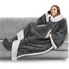 PAVILIA Coperta in pile con maniche, tasche per i piedi, per donne, uomini e adulti, calda coperta indossabile in peluche, regalo utile