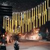 YUANYUYING Luci solari a forma di meteora, luci solari da giardino impermeabili con 192 LED effetto pioggia a cascata, 8 tubi da 30 cm, luci solari da esterno blu per decorazioni natalizie (Bianco caldo)
