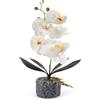ginojex Orchidea artificiale realistica, con vaso di cemento, decorazione per la casa e per interni, centrotavola per matrimoni (bianco, alto 38,1 cm)