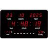 Perel Orologio da parete digitale nero, grande display LED 37.5x25.5cm, LED rossi, orologio digitale con calendario, ora, data, temperatura e umidità, termometro e igrometro, per ufficio, laboratorio