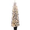 COSTWAY Albero di Natale Slim Pre-illuminato 150/180 CM, Albero di Natale Innevato con 120/140 Luci LED Bianche Calde, 249/334 Rami e 8 Modalità di Illuminazione e Vaso (180 CM)