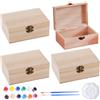 GOEDCH 4 scatole in legno con coperchio: 15 x 10 x 6 cm, mini scrigno in legno, scatola rettangolare in legno, per dipingere il tesoro, set fai da te con pigmento per fai da te