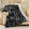 EMME Coperta in finta pelle, super morbida, spessa ed elegante, a pelo lungo, reversibile, calda e accogliente, per divano e letto, colore: nero marmorizzato, 130 x 150 cm