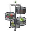 Relaxdays Carrello da Cucina con Ruote e 4 Ripiani Girevoli, HxL: 75x34 cm, Metallo, Carrellino Multiuso da Bagno, Nero