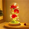 Dream Loom Occhiello rosso con luce LED, fiori artificiali senza tempo in cupola trasparente, base in legno per illuminare fiori, compleanno, San Valentino, festa della mamma, regalo per donne