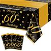 QUERICKY Set da 4 Tovaglie per 60° Compleanno Nero Oro Rettangolari, Copritavolo per Decorazioni Festa 60 Anni Uomo Donna, 220x130cm