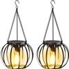 OFKPO 2 lanterne solari da giardino per esterni, lampadario rotondo in ferro piatto, luce solare sospesa per patio, balcone e giardino