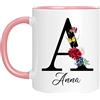 Naispanda Tazza personalizzata - Tazza con nome con motivo floreale-con la tua prima lettera e nome-Tazza da caffè per compleanno 11 Oz stampata su entrambi i lati-Regalo personalizzato per le donne-Rosa