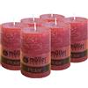 seit 1744 müller KERZEN Müller Kerzen POLAR Candele Rustiche - Effetto Ghiaccio - 58 x 90 mm - Colore Rosso Opaco - Durata 32 ore - Set di 6 Candele Non Profumate