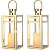 TRIROCKS Set di 2 lanterne decorative in acciaio inossidabile, 30,5 cm, portacandele in metallo, per esterni, con pannelli temperati, per decorare la casa, soggiorno, feste, eventi, tavolo, interni ed