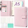 mawmuaw A5 Ricaricabile in Pelle PU, 6 Anelli Rose Clair Money Binder | Agenda A5 Anelli, 150 Carta Ricaricabile, Tasche Interne e Divisore per Indice, per Scuola, Viaggi, Ufficio, Organizzatore
