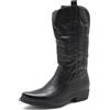 MISSCAI Stivali Cowboy Donna al Polpaccio con Ricami Western | Stivaletti texani a punta quadrata, ricami western, tacco a blocco basso 3.5 cm punta affusolata