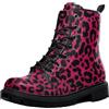 Ulalaza Stivaletti da Donna con Stampa Leopardata Allacciati alla Caviglia con Motivo Animalier Colorato alla Moda e Casual